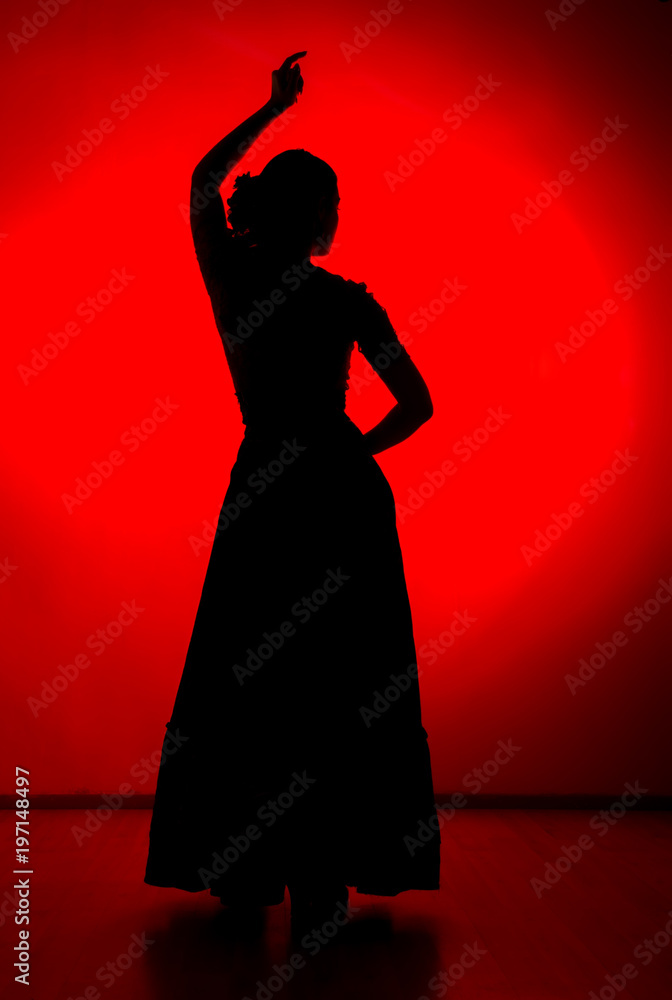 silhouette of spanish girl flamenco dancer on a red background silhouette of spanish girl flamenco dancer on a red background