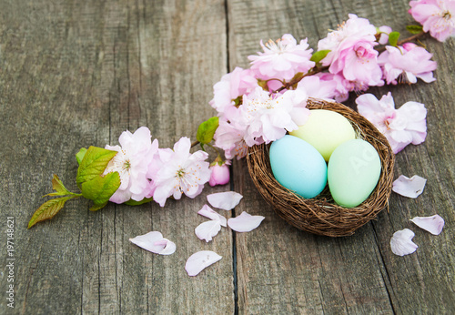 Easter eggs and sakura blossom