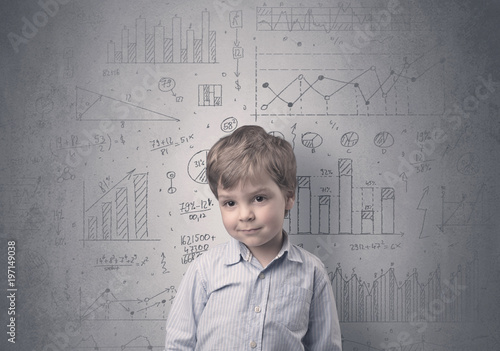 Adorable little kid with statistical concept
