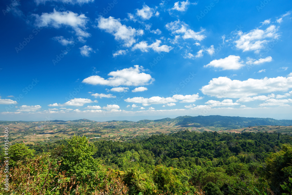 Panoramic view mountain range on Nature Trail in Khao Kho National Park in Phetchabun, Thailand