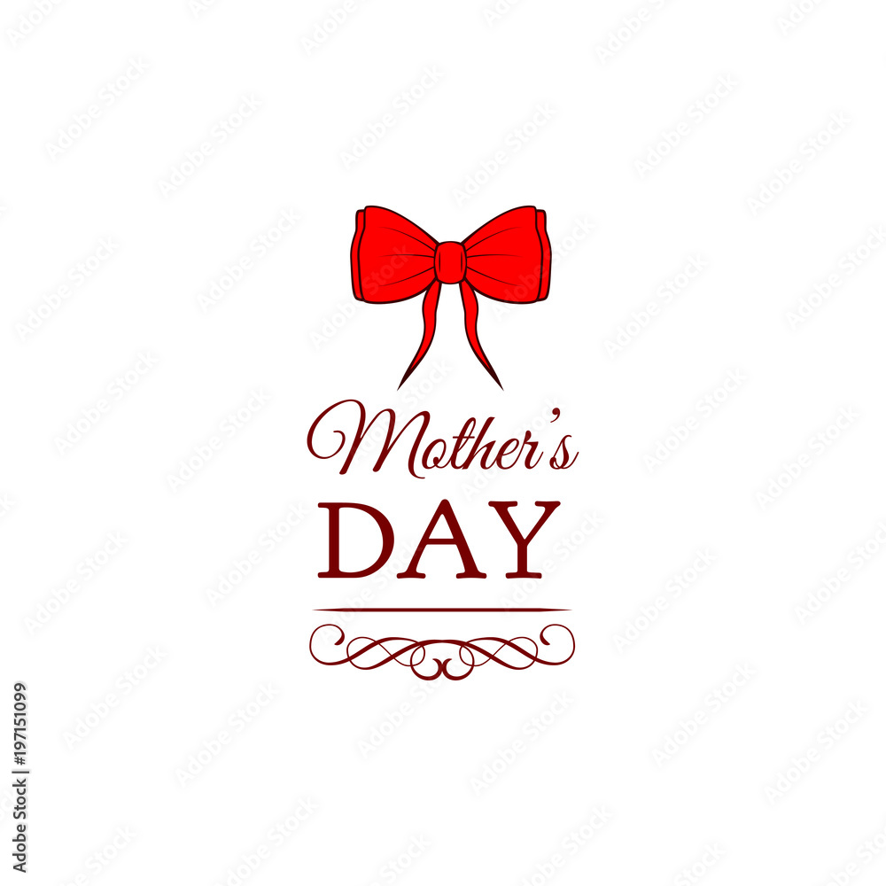 Mother s day card with bow, flourish and scroll elements, ribbon.  illustration.