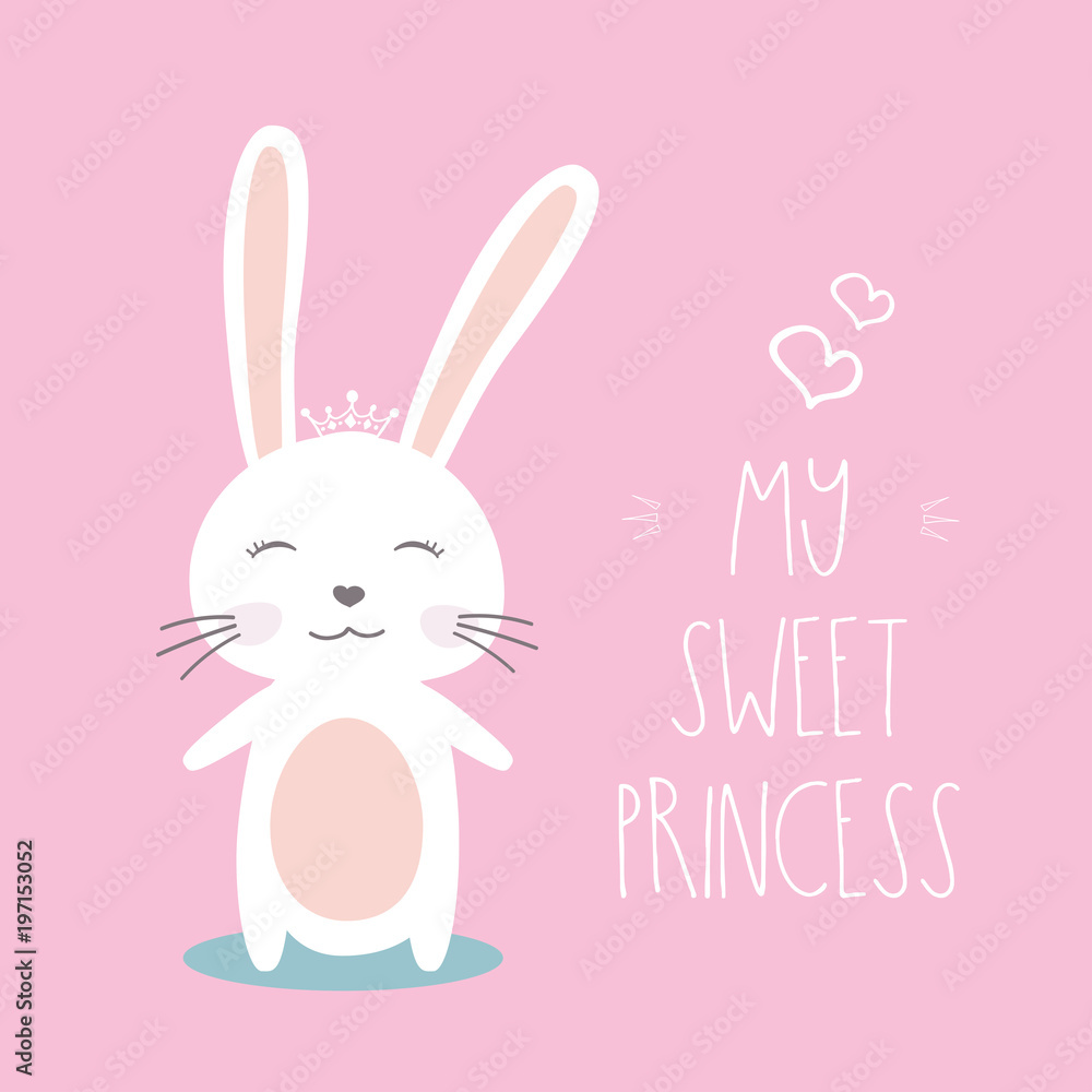Fototapeta premium Cute cartoon bunny and phrase- my sweet princess