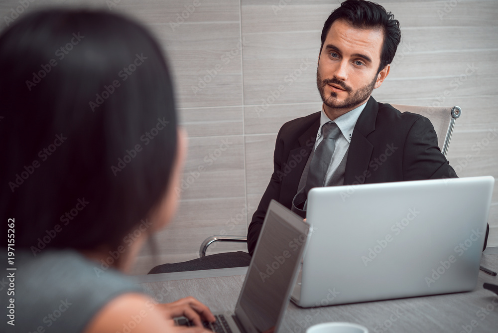 manager discussing work with his colleagues at meeting, business teamwork concept manager discussing work with his colleagues at meeting, business teamwork concept