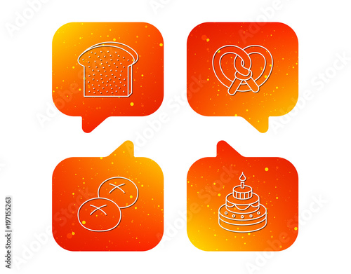 Cake, pretzel and bread rolls icons.