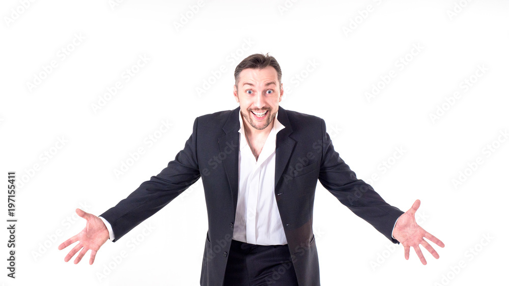 funny businessman about to embrace you isolated on white funny businessman about to embrace you isolated on white