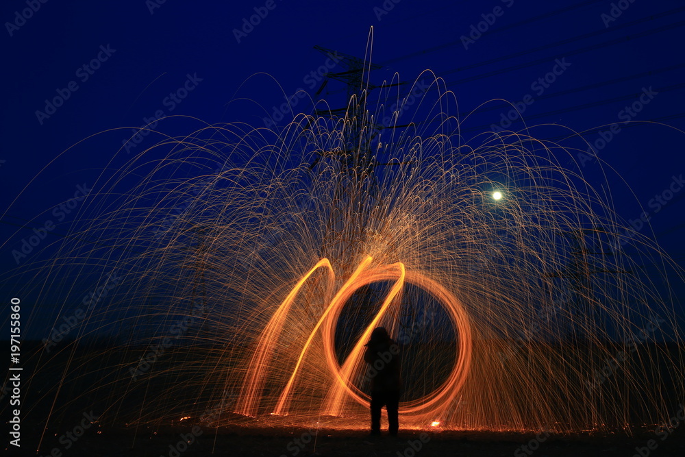 Steel wool burning fireworks Stock Photo Adobe Stock