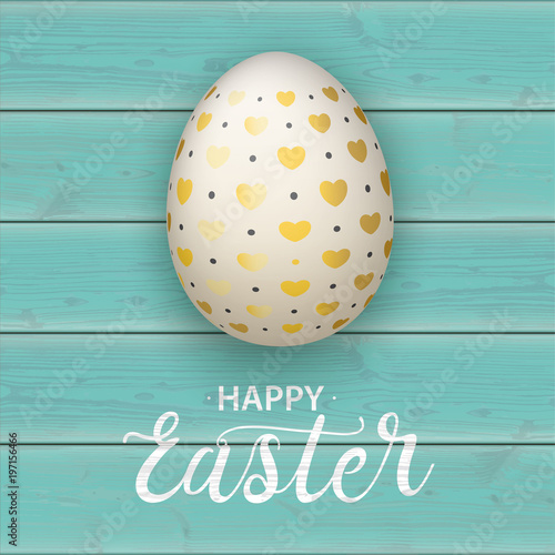 Happy Easter Egg Hearts Turquoise Planks Cover