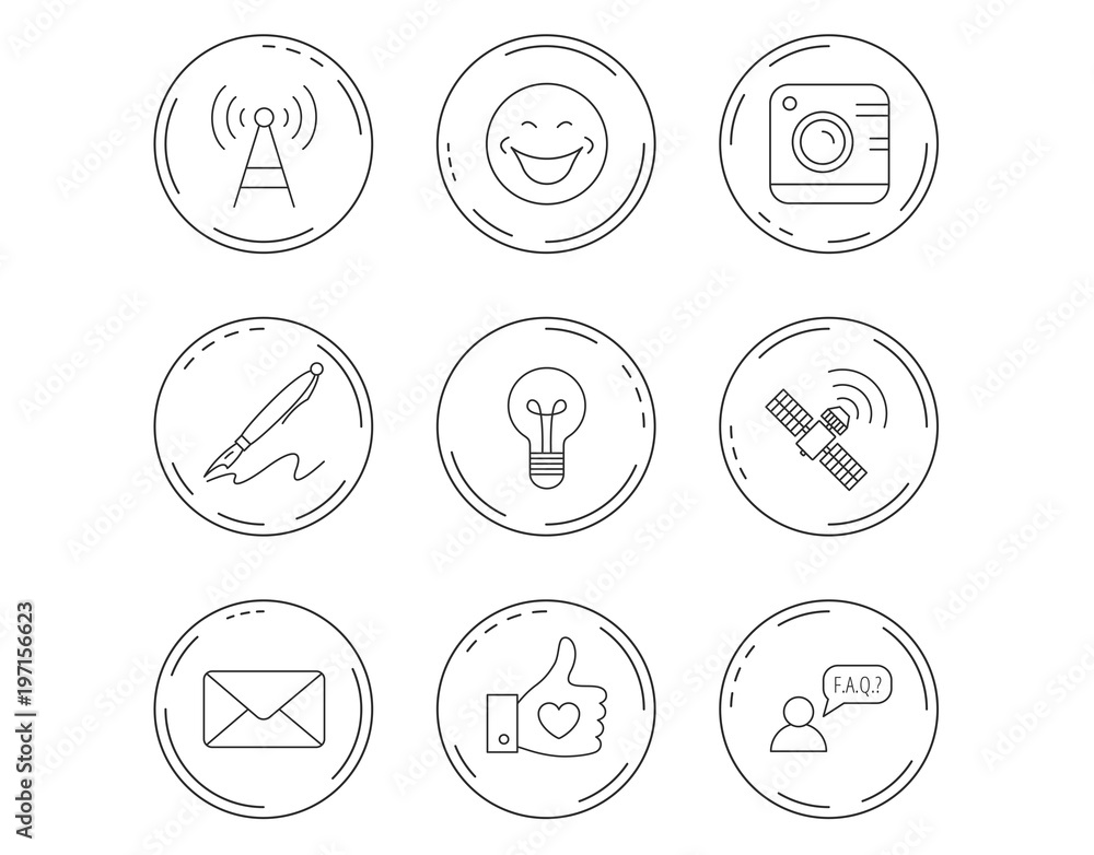 Mail, photo camera and lightbulb icons. Mail, photo camera and lightbulb icons.