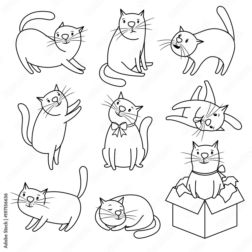 Obraz premium Doodle sketch cats character set