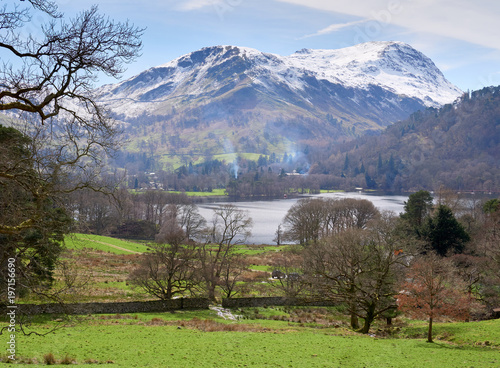 Snow covered mountains of Fairfield and St Sunday Crag in the Lake District, England, UK. photo