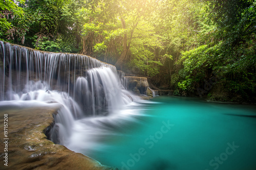 Fototapeta Naklejka Na Ścianę i Meble -  Huay Mae Kamin Waterfall, beautiful waterfall in rainforest at Kanchanaburi province, Thailand