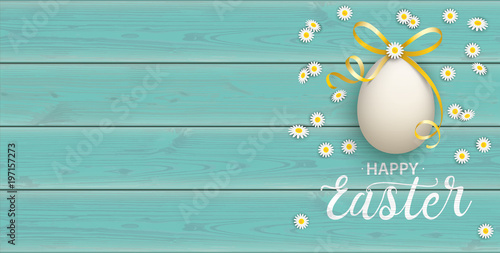 Happy Golden Easter Eggs Daisy Wooden Turquoise Header