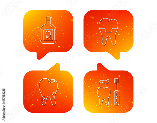 Caries, dental crown and mouthwash icons.
