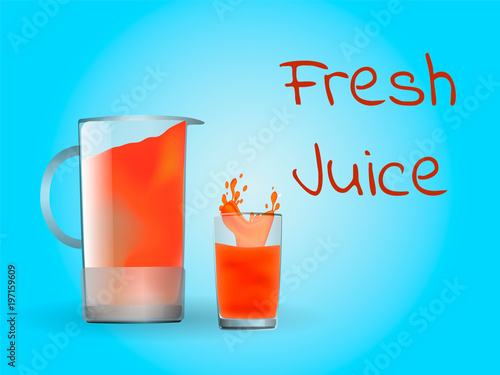 Glass and jug full of orange juice. Vector illustration