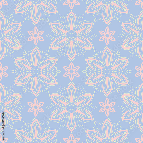 Pale blue seamless background. Floral pattern