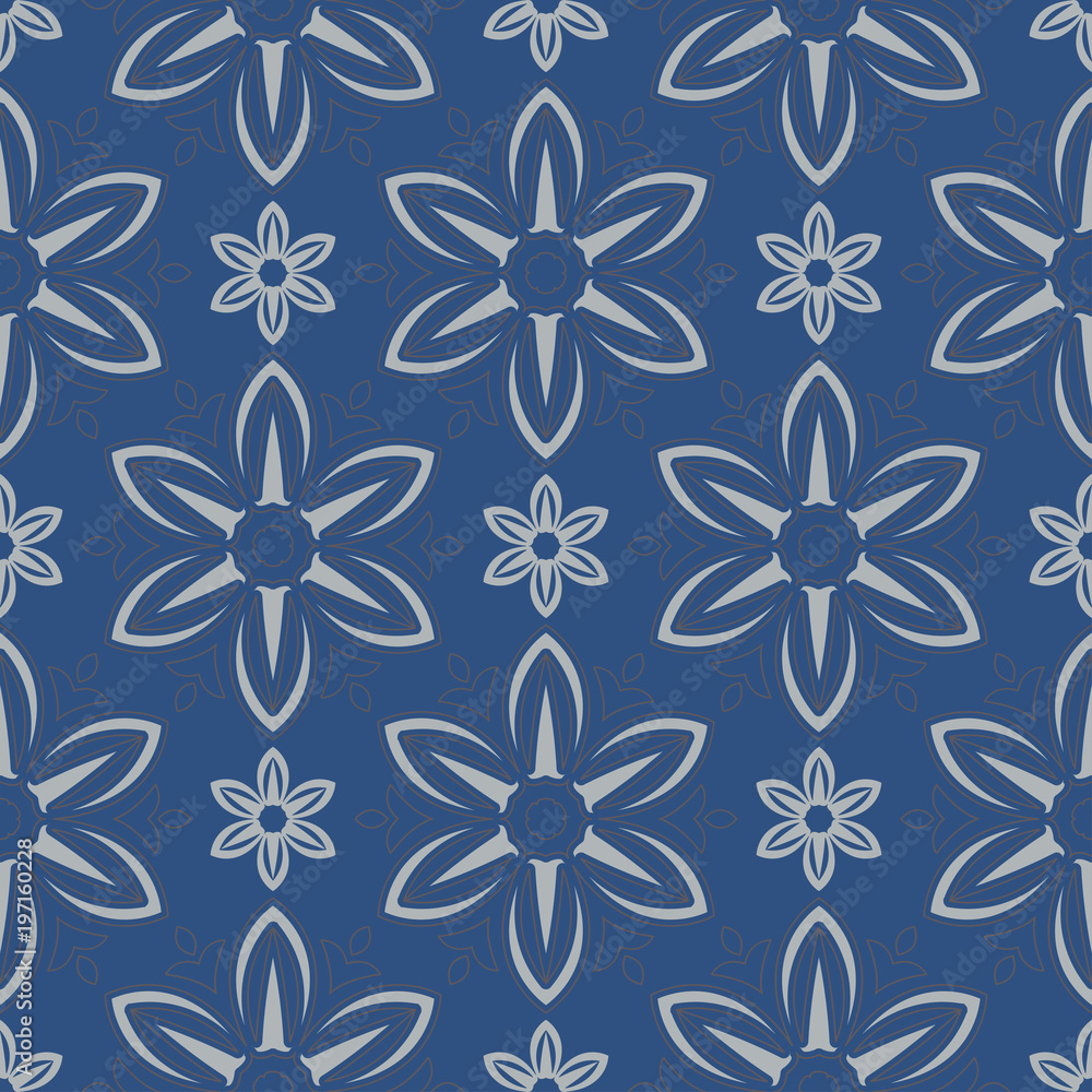 Seamless background. Blue and gray floral pattern