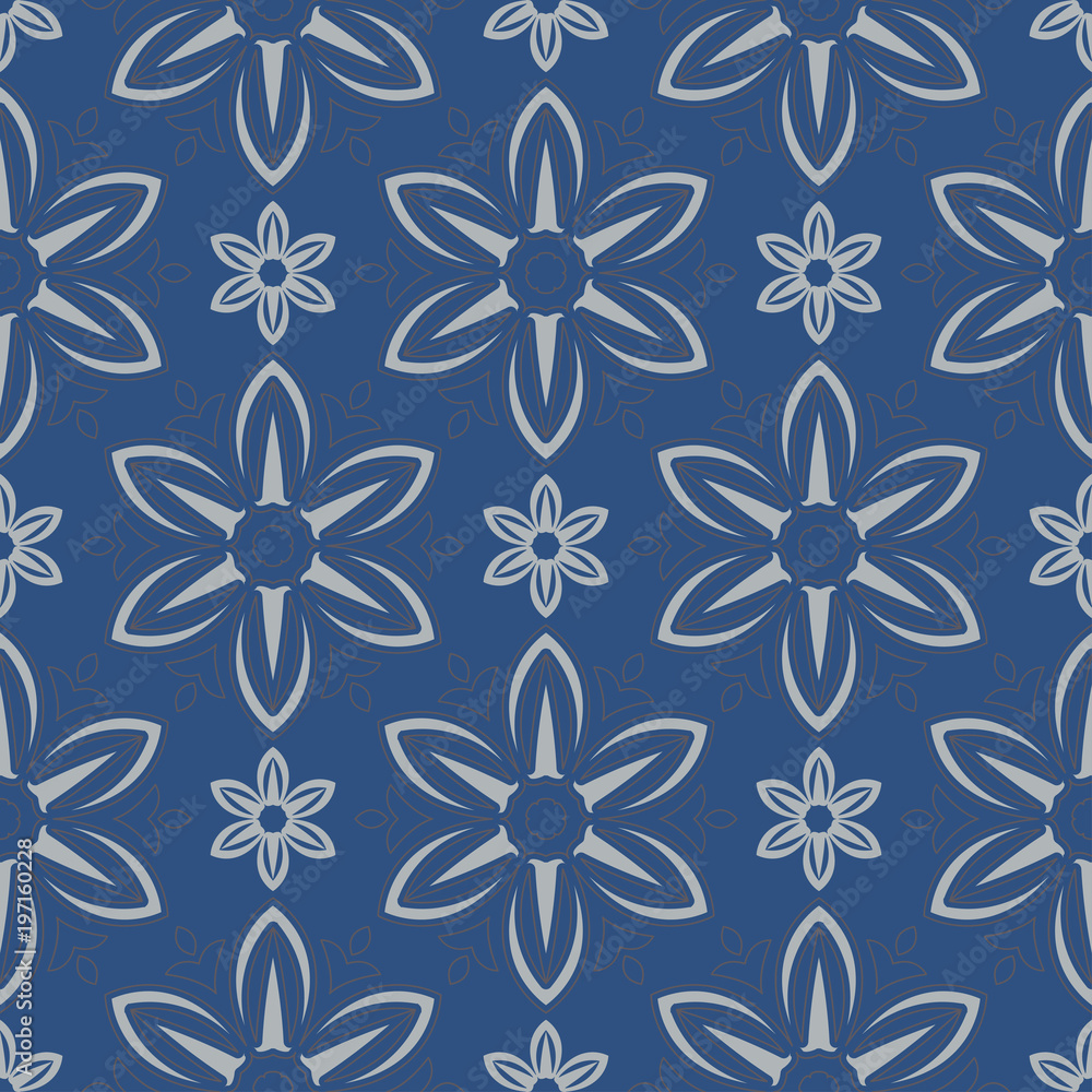 Fototapeta premium Seamless background. Blue and gray floral pattern