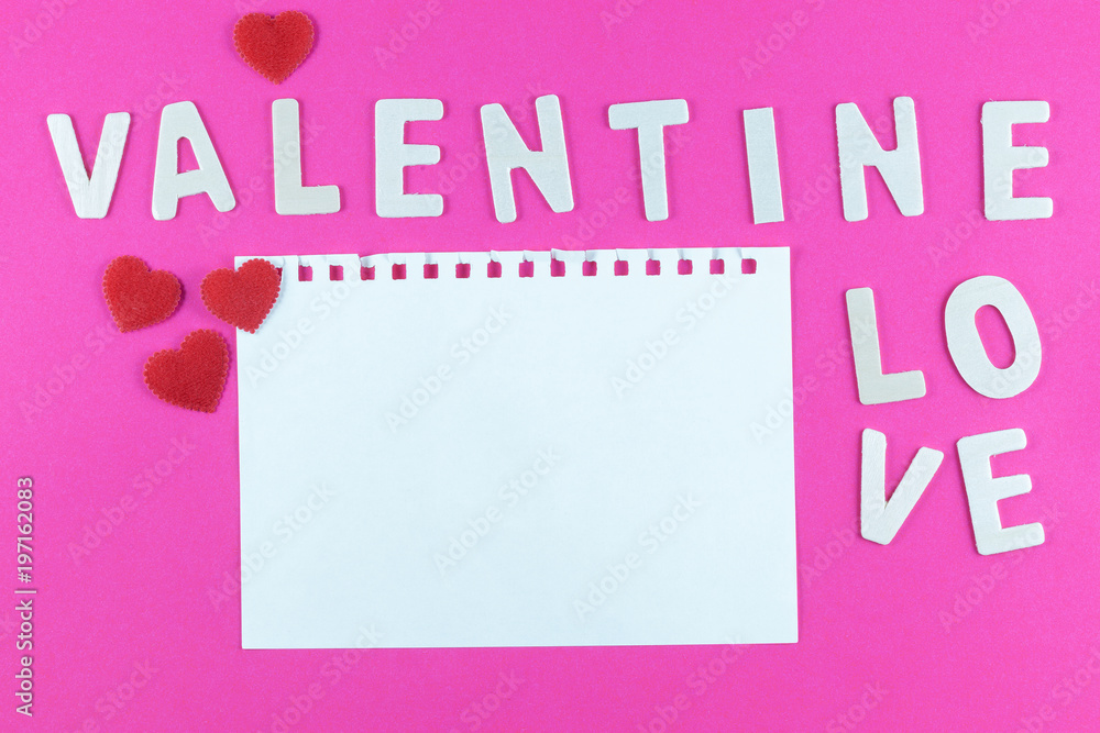 Valentine's day love letter with notebook on pink paper background with copy space. Valentine's day love letter with notebook on pink paper background with copy space.