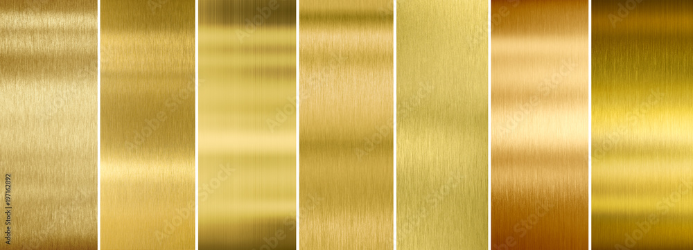 Seven various brushed gold metal textures set