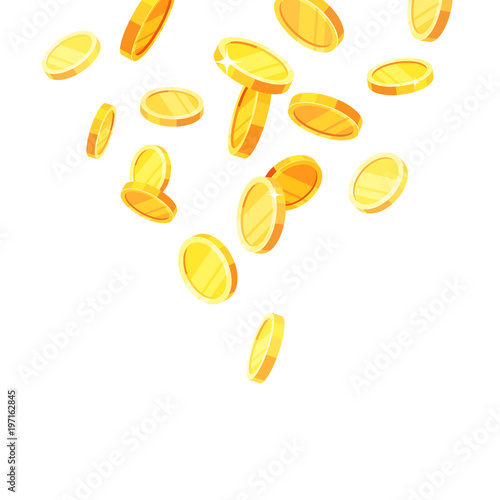 Flying gold coins, falling money. Concept of success and riches, Golden rain. Vector illustration isolated on white background