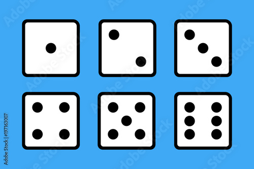Set of 6 dices on blue background