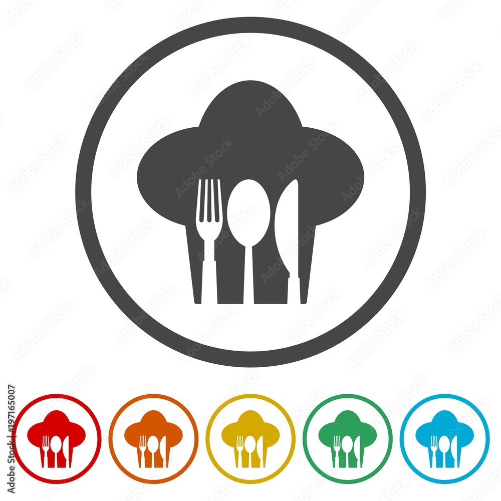 Restaurant Sign, Spoon, Fork and Knife icon, 6 Colors Included Restaurant Sign, Spoon, Fork and Knife icon, 6 Colors Included