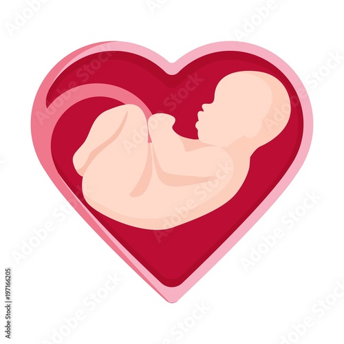 Embryo in heart shape inside human vector illustration unborn person