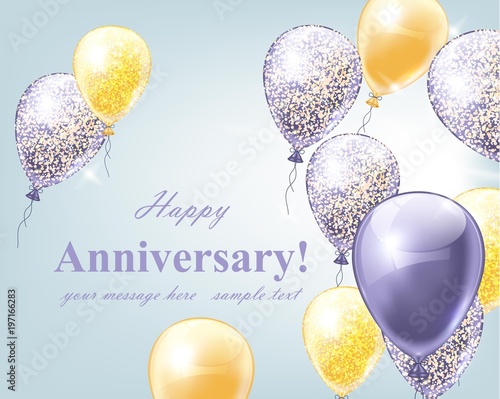 Happy Birthday card with balloons. Festive party background realistic Vector ...