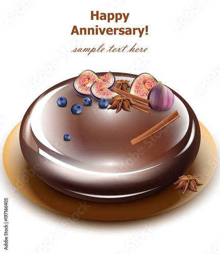 Happy Anniversary cake Vector. Sweet birthday dessert mirror glaze cakes