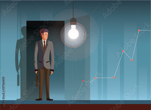A businessman enters the room.