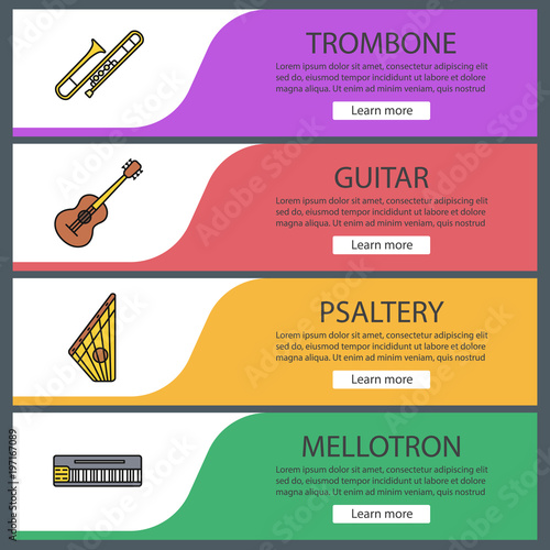 Musical instruments web banner templates set