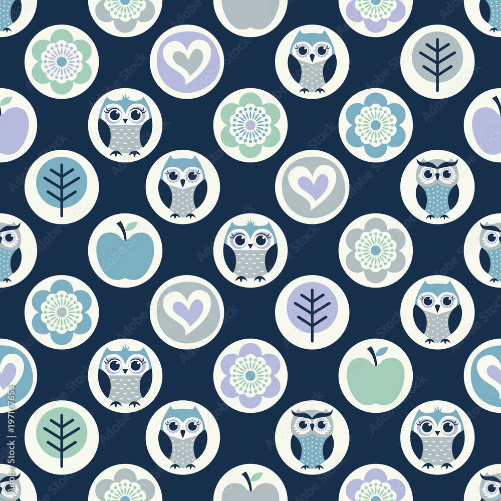 Obraz premium seamless owl cartoon pattern. Navy background print 