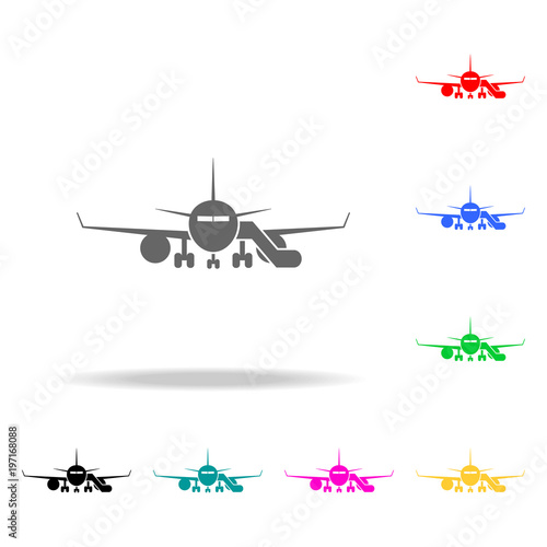 airplane with gangway icon. Elements of Airport multi colored icons. Premium quality graphic design icon. Simple icon for websites, web design, mobile app, info graphics