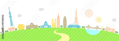 tokyo landscape colorful illustration 