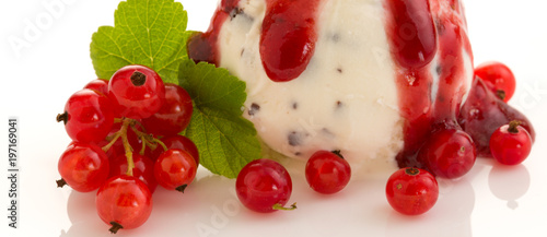 Fototapeta Naklejka Na Ścianę i Meble -  Vanilla ice cream and fresh red currants.