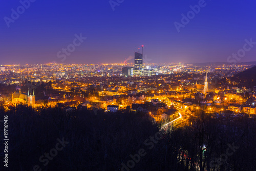 Cityscape of Gdansk Oliwa at night from the hill, Poland photo