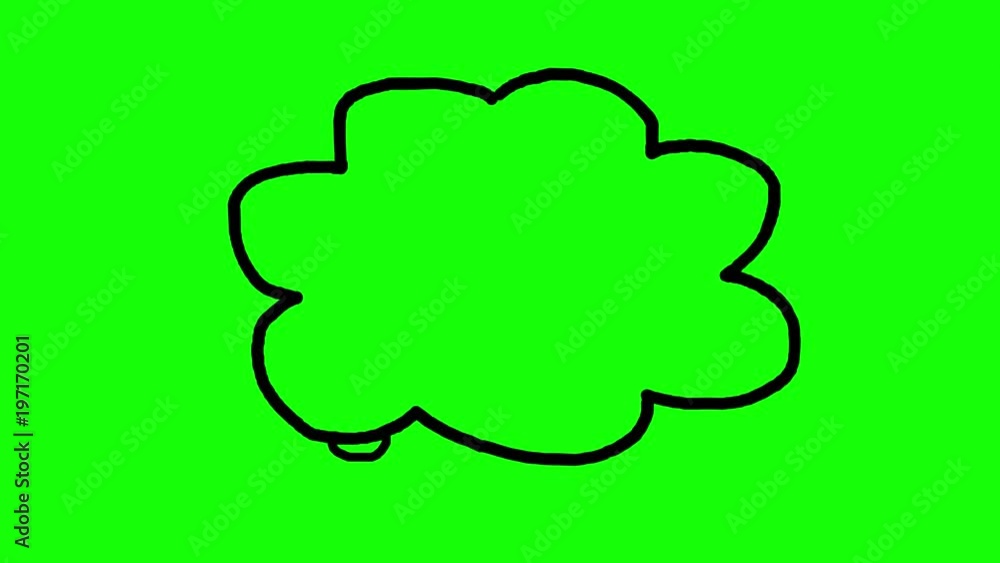 animation of thought bubble, popping at the end, green background animation of thought bubble, popping at the end, green background