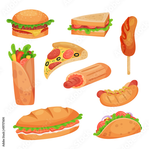 Fast food set vector Illustrations on a white background