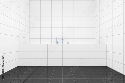 typical white tiled bathroom side view to the tub