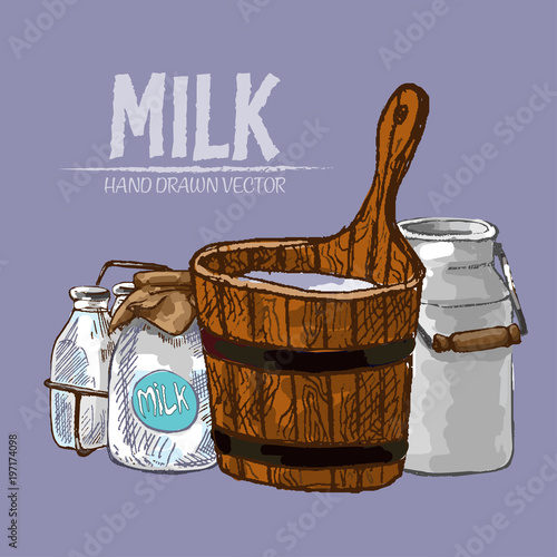 Digital vector detailed line art milk