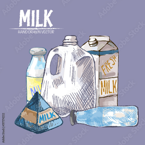 Digital vector detailed line art milk