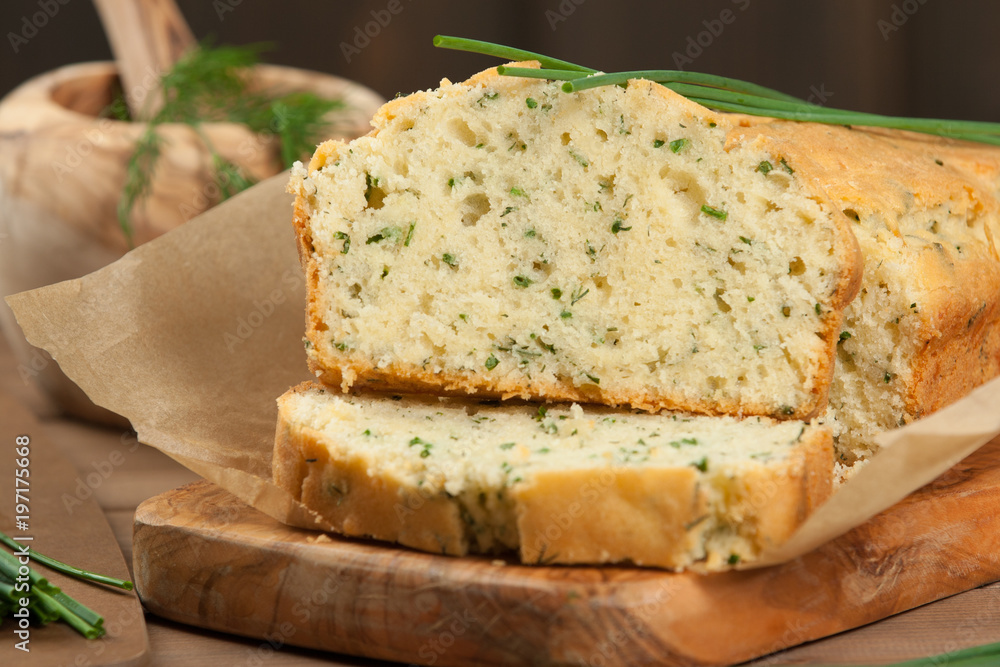 Homebaked Cake With Parmesan, Dill, Chives.