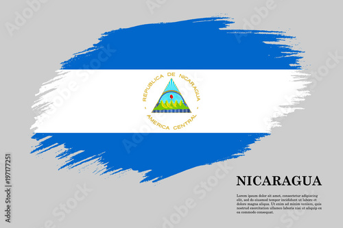 Nicaragua Grunge styled flag. Brush stroke background