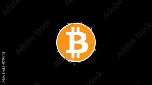 Particles forming Bitcoin cryptocurrency coin over black background. Beautiful creative Bitcoin icon appearance animation