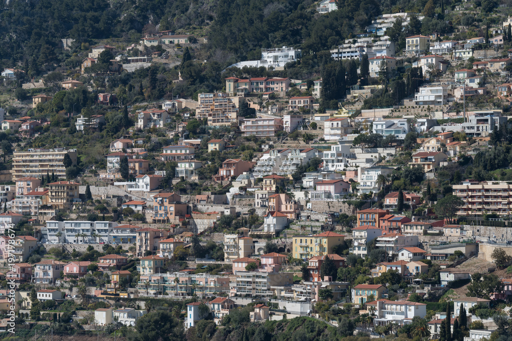Dense housing in hillside, French Riviera