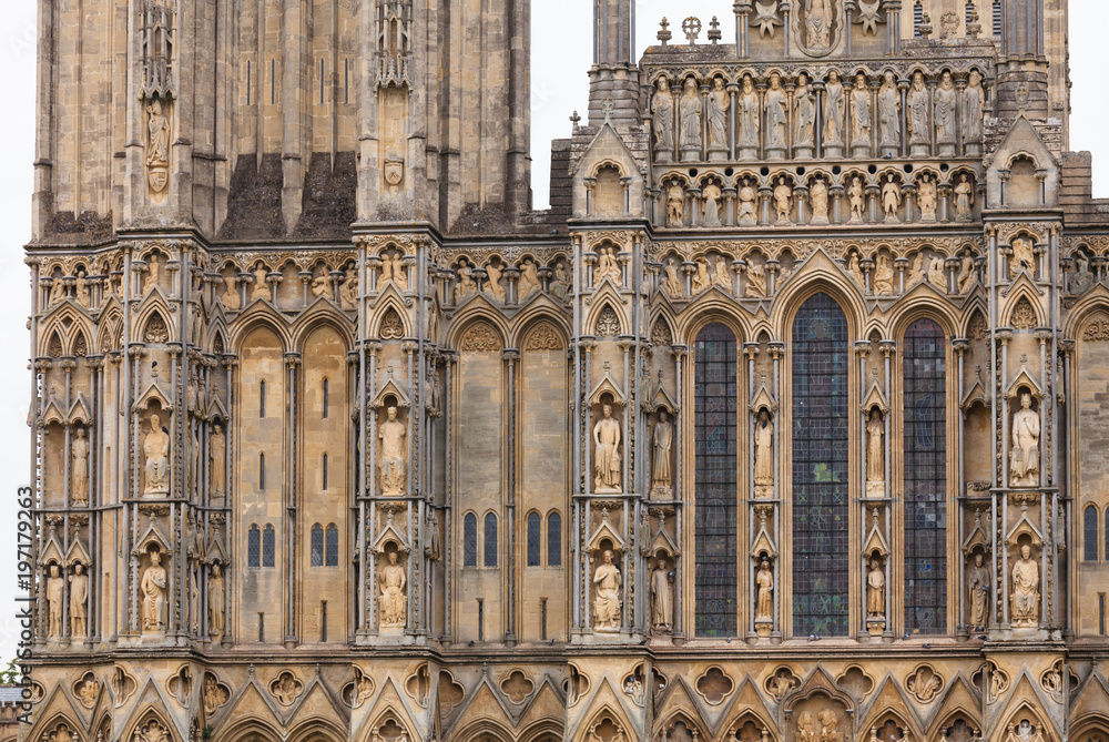 Wells Cathedral facade detail Somerset South West England UK