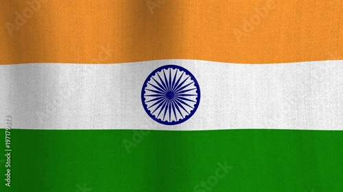 Realistic cotton flag of India as a background. August 15. Independence Day. Seamless looping animation of grunge Indian national waving flag with fabric texture