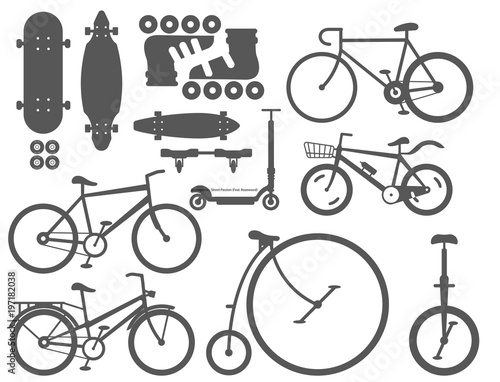 Active city transport eco alternative energy bike scooter one and two-wheeled mobility electro vehicle vector.