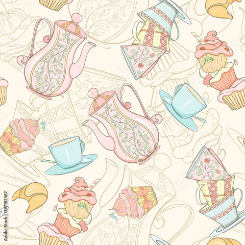 Seamless tea time pattern.