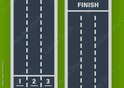 Direct street asphalt road, trail, track. Marks beginning, end road.